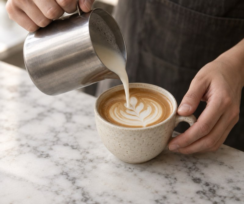 Latte art being poured