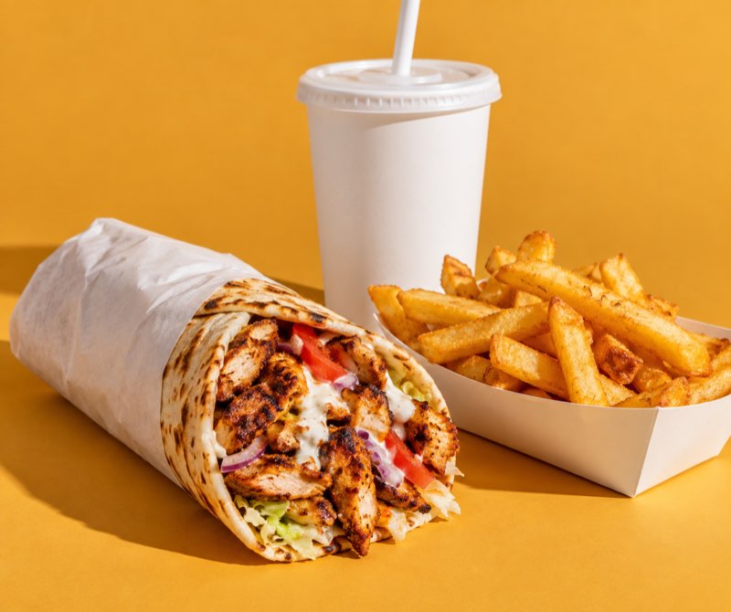 Shawarma wrap with fries